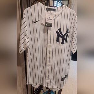 Nike White and Navy Striped Jersey